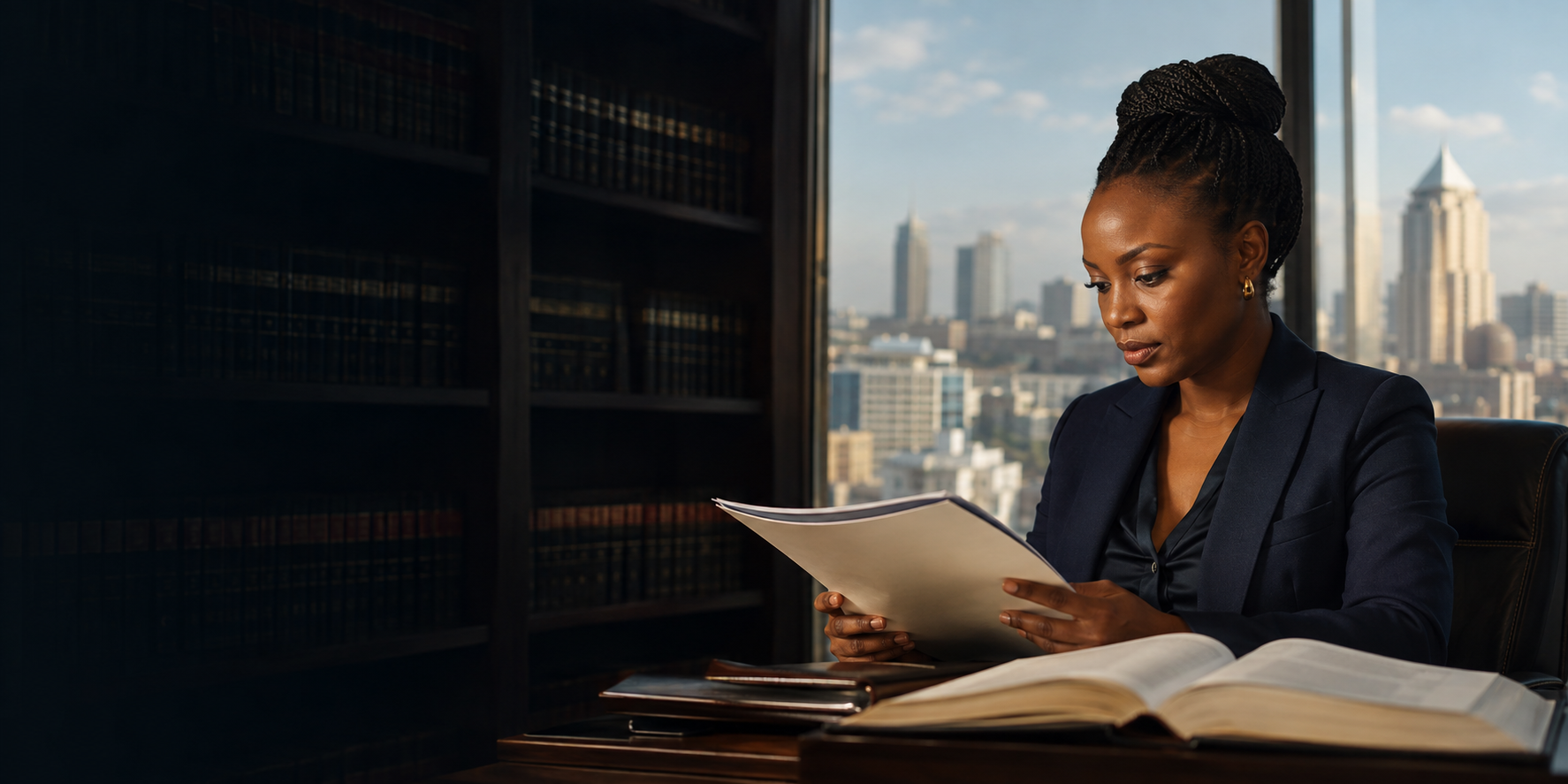 Attorney carefully reviewing a legal brief